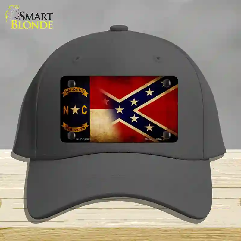 NC | Confederate Flag Novelty License Plate Hat Cotton / Charcoal