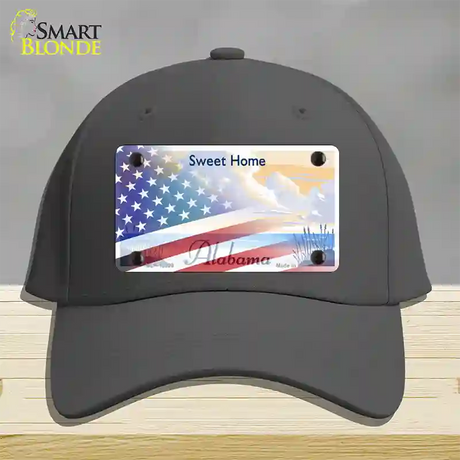 Alabama with American Flag Novelty License Plate Hat Gray Cotton