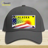 Alaska with American Flag Novelty License Plate Hat Gray Cotton