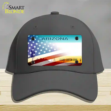 Arizona with American Flag Novelty License Plate Hat Gray Cotton