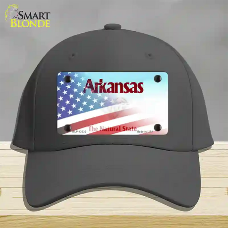 Arkansas with American Flag Novelty License Plate Hat Gray Cotton