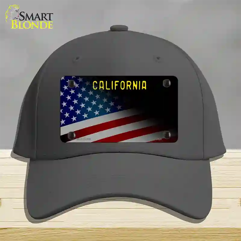 California with American Flag Novelty License Plate Hat Cotton / Charcoal