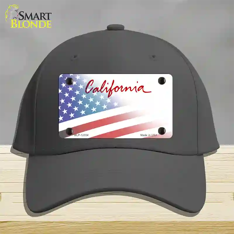 California Plate American Flag Novelty License Plate Hat Cotton / Charcoal