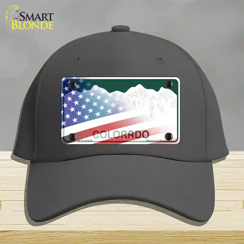 Colorado with American Flag Novelty License Plate Hat Cotton / Charcoal