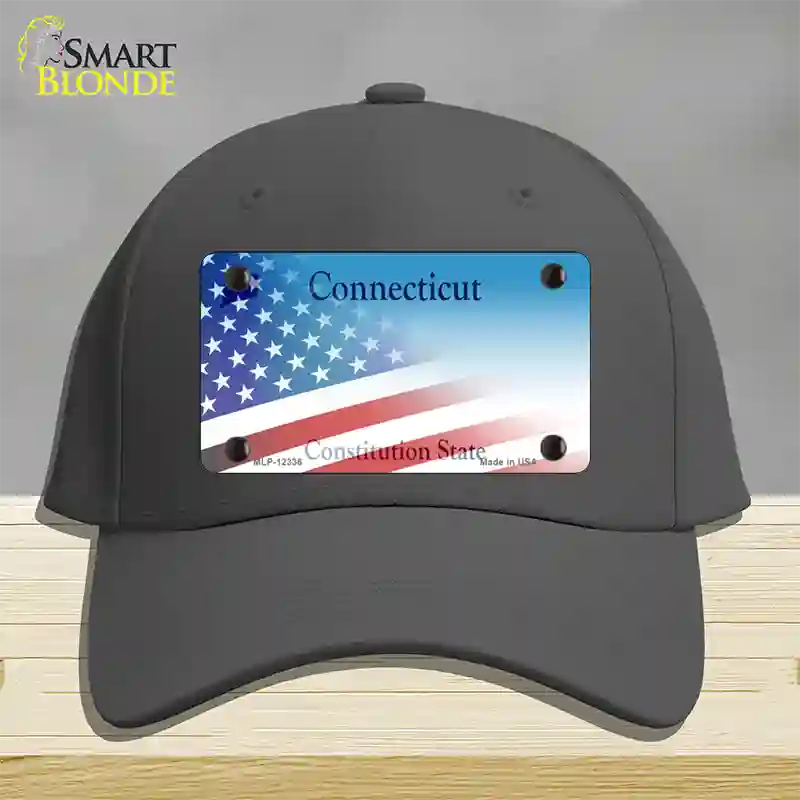 Connecticut with American Flag Novelty License Plate Hat Cotton / Charcoal