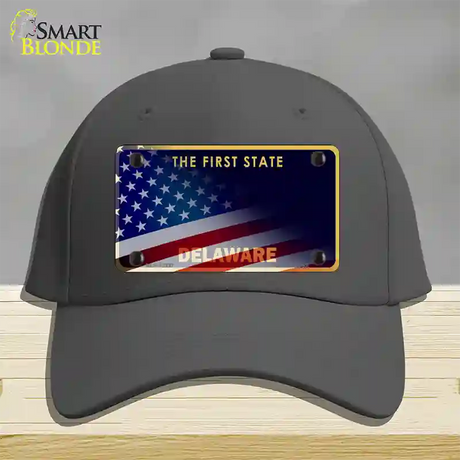 Delaware with American Flag Novelty License Plate Hat Cotton / Charcoal