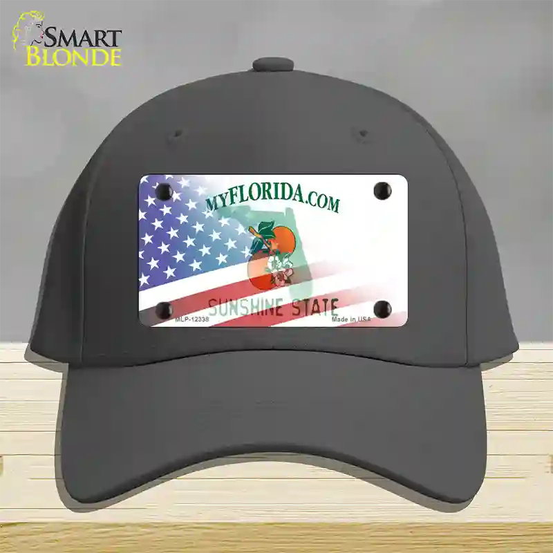 Florida with American Flag Novelty License Plate Hat Cotton / Charcoal