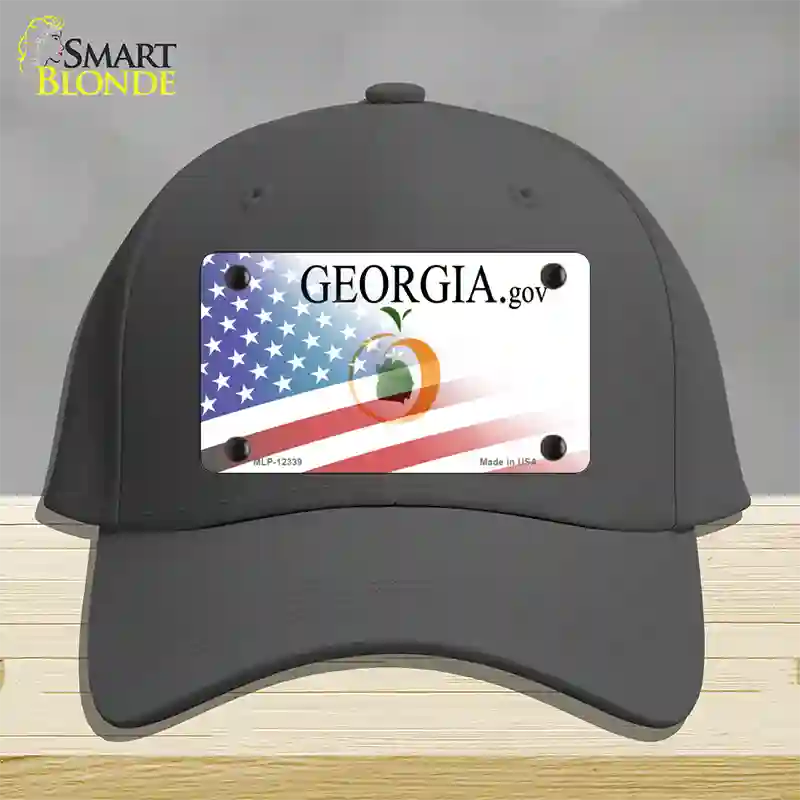 Georgia with American Flag Novelty License Plate Hat Cotton / Charcoal