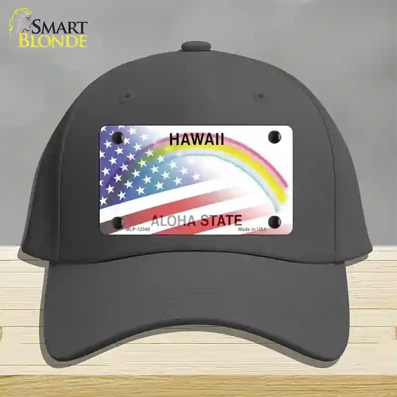 Hawaii with American Flag Novelty License Plate Hat Cotton / Charcoal