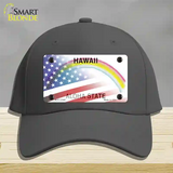 Hawaii with American Flag Novelty License Plate Hat Cotton / Charcoal