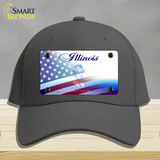 Illinois with American Flag Novelty License Plate Hat Cotton / Charcoal