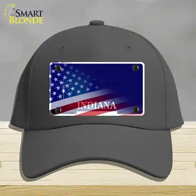 Indiana with American Flag Novelty License Plate Hat Cotton / Charcoal