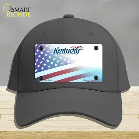 Kentucky with American Flag Novelty License Plate Hat Cotton / Charcoal