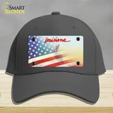 Louisiana with American Flag Novelty License Plate Hat Cotton / Charcoal