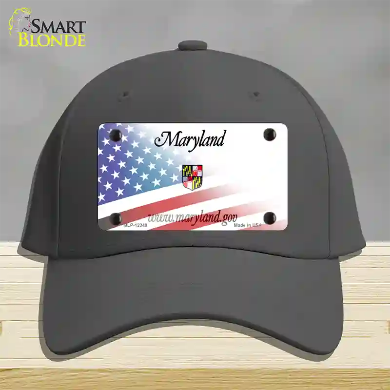 Maryland with American Flag Novelty License Plate Hat Cotton / Charcoal