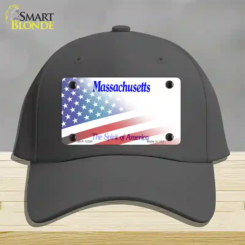 Massachusetts with American Flag Novelty License Plate Hat Cotton / Charcoal