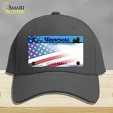 Minnesota with American Flag Novelty License Plate Hat Cotton / Charcoal