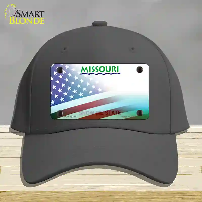 Missouri with American Flag Novelty License Plate Hat Cotton / Charcoal