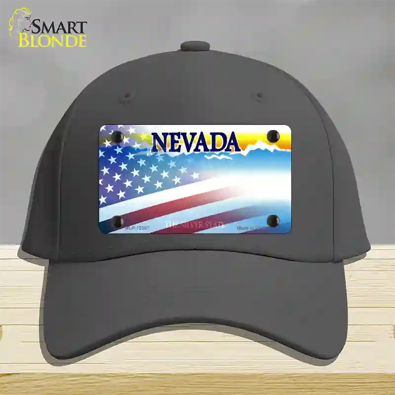 Nevada with American Flag Novelty License Plate Hat Cotton / Charcoal