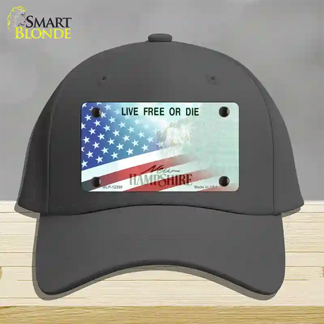 New Hampshire with American Flag Novelty License Plate Hat Cotton / Charcoal