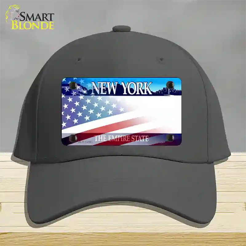 New York with American Flag Novelty License Plate Hat Cotton / Charcoal