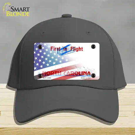 North Carolina with American Flag Novelty License Plate Hat Cotton / Charcoal