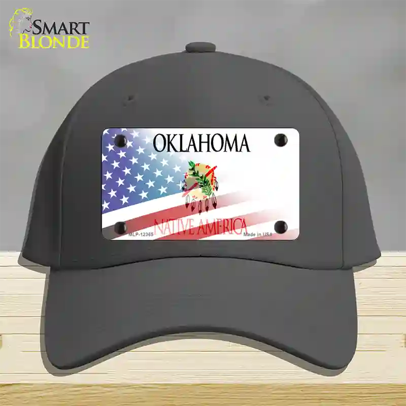 Oklahoma with American Flag Novelty License Plate Hat Cotton / Charcoal