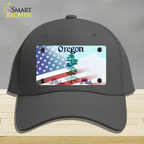 Oregon with American Flag Novelty License Plate Hat Cotton / Charcoal