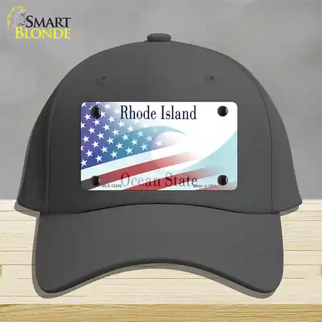 Rhode Island with American Flag Novelty License Plate Hat Cotton / Charcoal