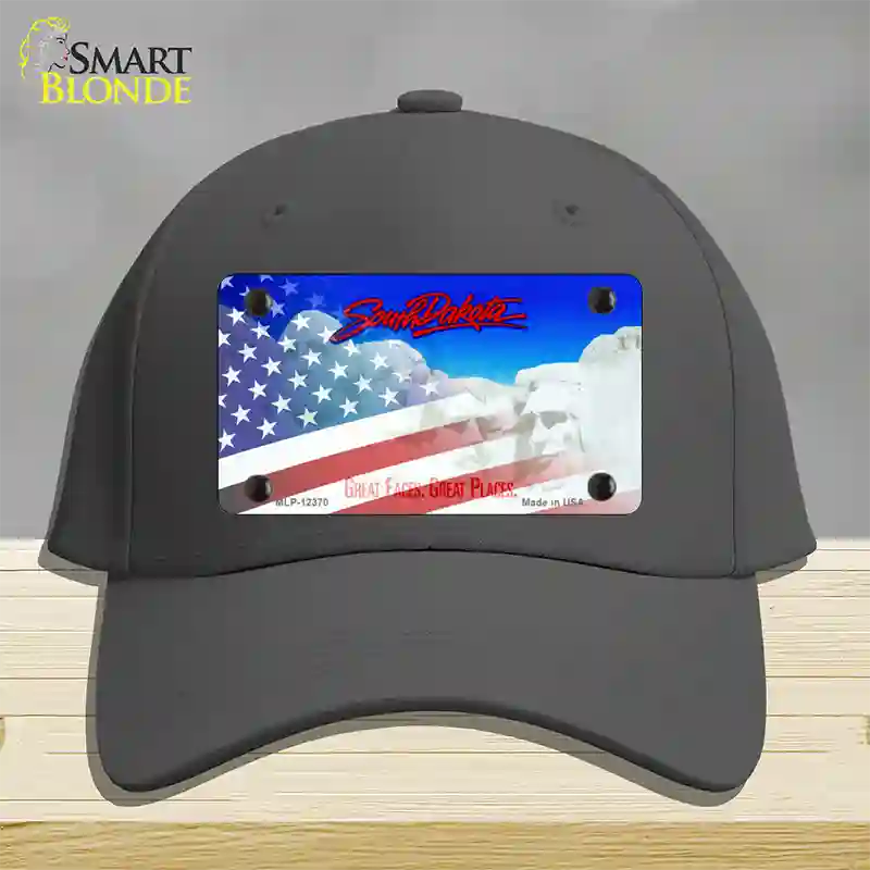 South Dakota with American Flag Novelty License Plate Hat Cotton / Charcoal