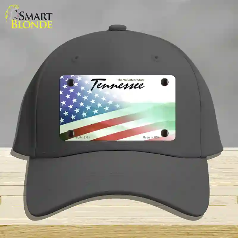 Tennessee with American Flag Novelty License Plate Hat Cotton / Charcoal