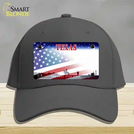 Texas with American Flag Novelty License Plate Hat Cotton / Charcoal