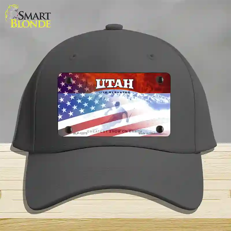 Utah with American Flag Novelty License Plate Hat Cotton / Charcoal