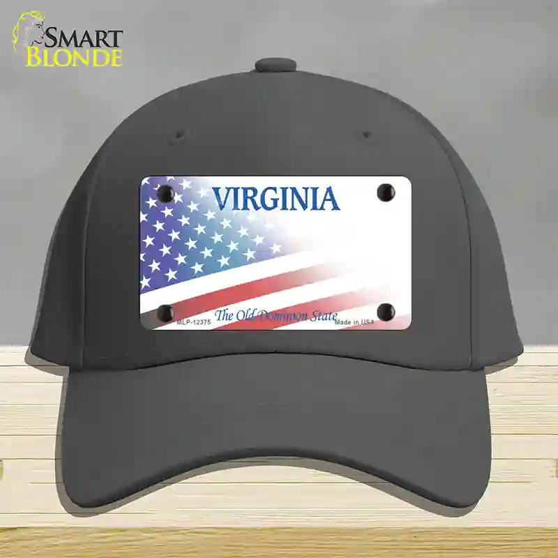 Virginia with American Flag Novelty License Plate Hat Cotton / Charcoal