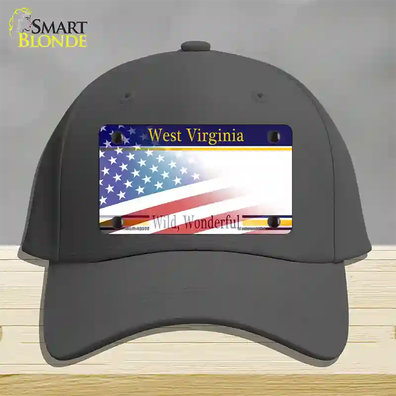 West Virginia with American Flag Novelty License Plate Hat Cotton / Charcoal