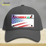 Wisconsin with American Flag Novelty License Plate Hat Cotton / Charcoal