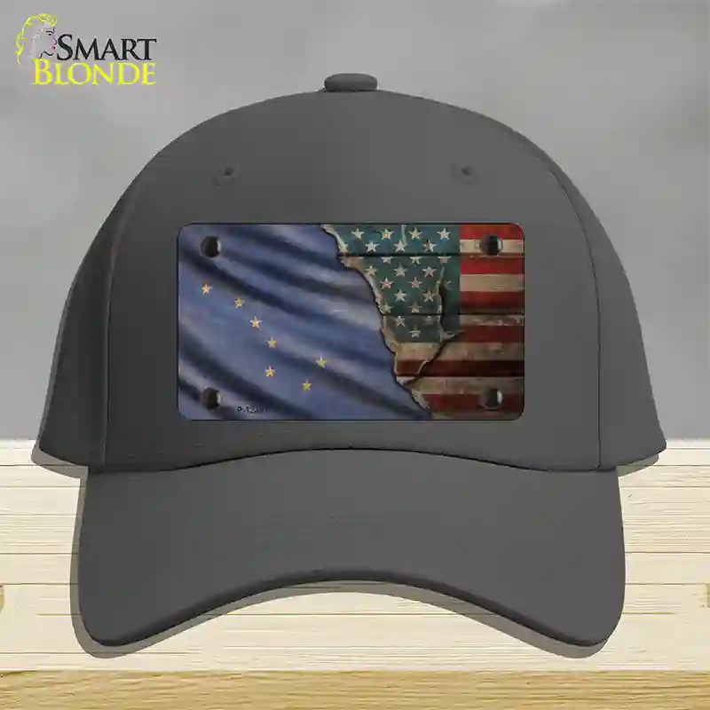 Alaska/American Flag Novelty License Plate Hat Cotton / Charcoal