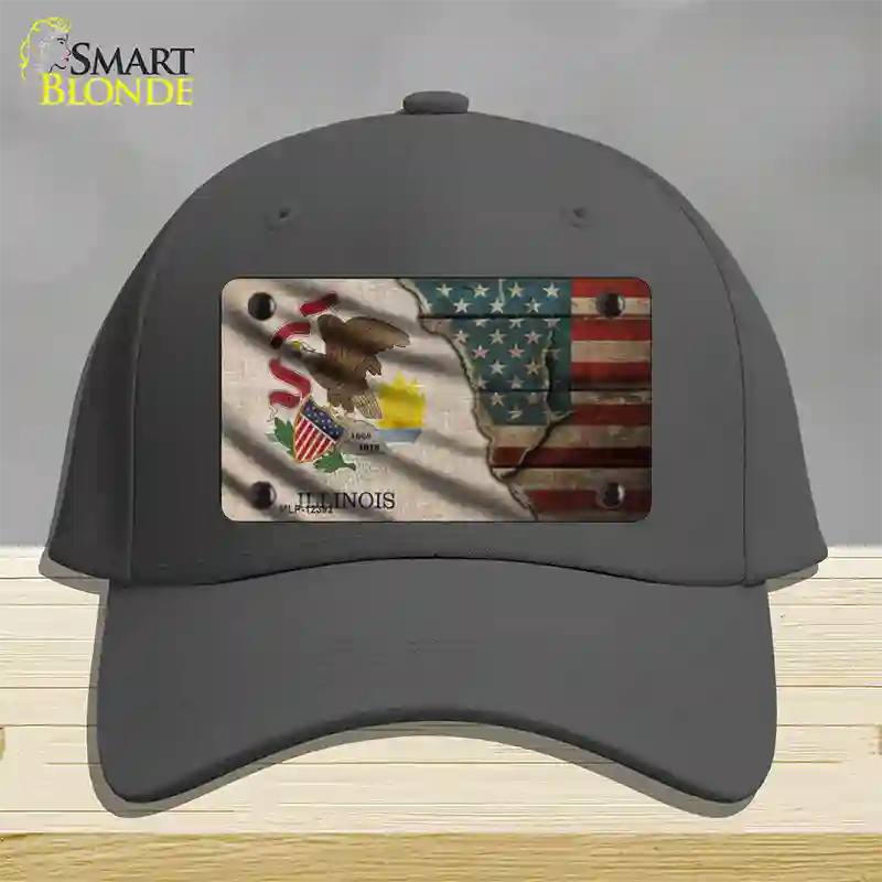 Illinois/American Flag Novelty License Plate Hat Cotton / Charcoal