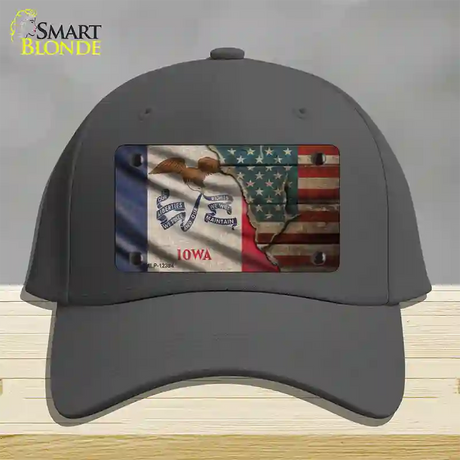 Iowa/American Flag Novelty License Plate Hat Cotton / Charcoal