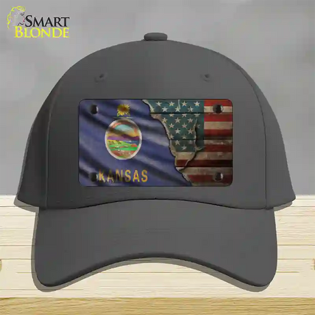 Kansas/American Flag Novelty License Plate Hat Cotton / Charcoal