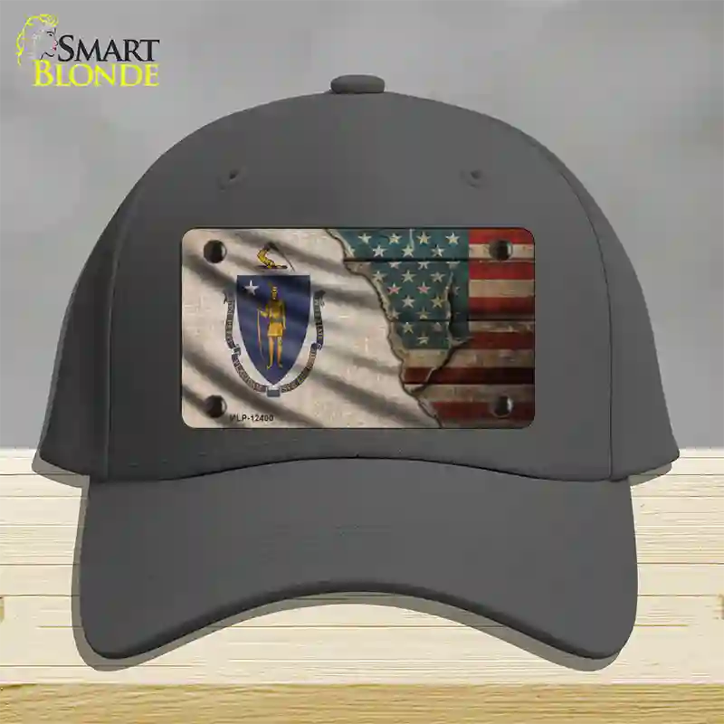 Massachusetts/American Flag Novelty License Plate Hat Cotton / Charcoal