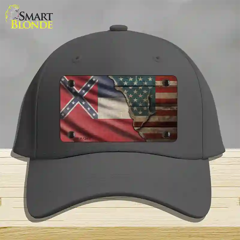 Mississippi/American Flag Novelty License Plate Hat Cotton / Charcoal