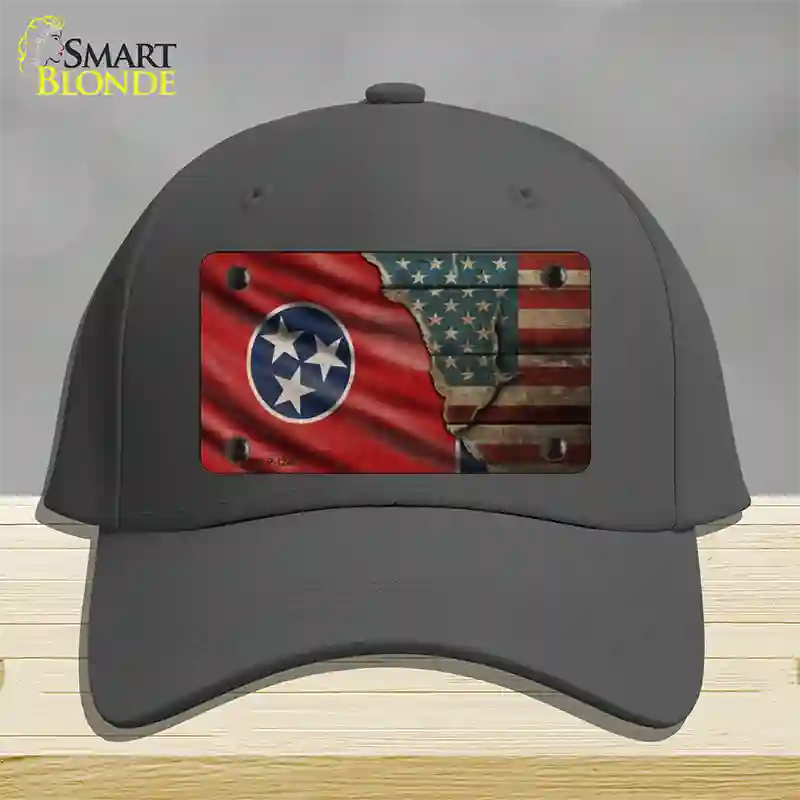 Tennessee/American Flag Novelty License Plate Hat Cotton / Charcoal