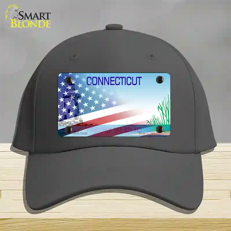 Connecticut Preserve with American Flag Novelty License Plate Hat Cotton / Charcoal