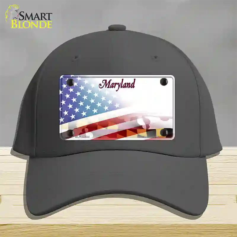 Maryland State with American Flag Novelty License Plate Hat Cotton / Charcoal