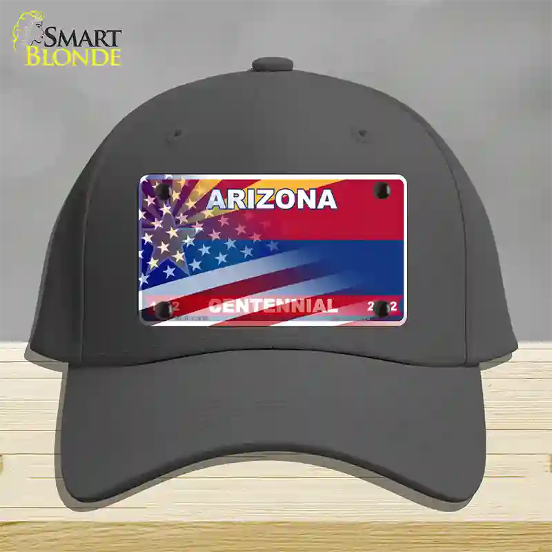 Arizona Centennial American Flag Novelty License Plate Hat Gray Cotton