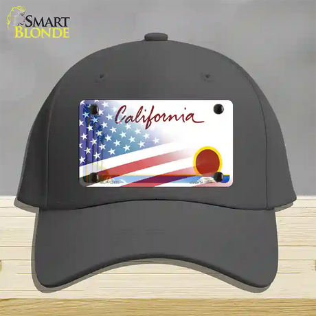 California Palm Plate American Flag Novelty License Plate Hat Cotton / Charcoal