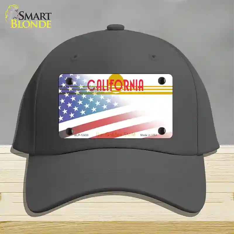 California Golden with American Flag Novelty License Plate Hat Cotton / Charcoal