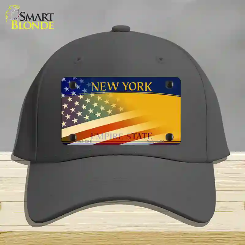 New York Yellow with American Flag Novelty License Plate Hat Cotton / Charcoal