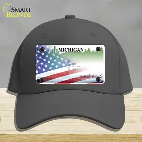 Michigan Peninsulas Plate American Flag Novelty License Plate Hat Cotton / Charcoal